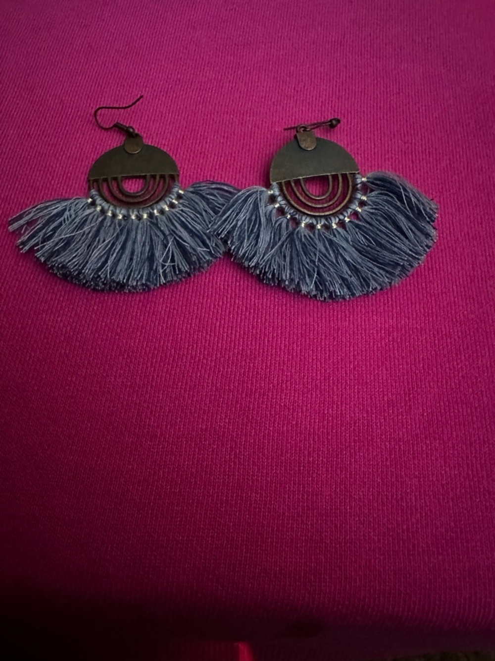 Boho Fringe Fan Drop Earrings in Blue